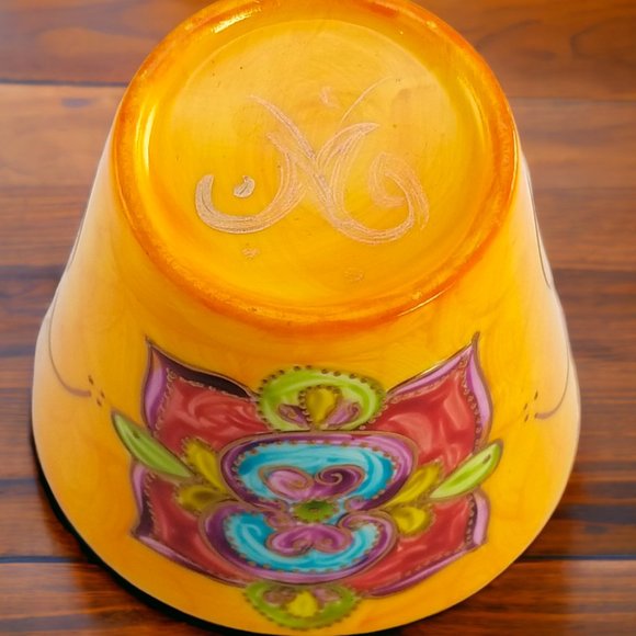 Artistic Porcelain Coffee Mug & Saucer Set, Whimsical Orange-Red Mug-Rhinestones - Picture 9 of 14